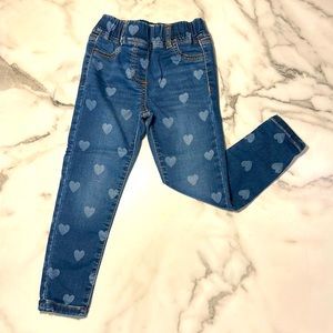 Mini Boden denim jeggings / leggings sz 4 with hearts